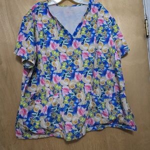 Floral V-Neck Women's Scrub Top
